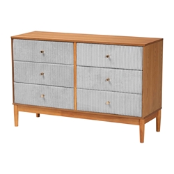 Baxton Studio Taylin Mid-Century Grey Corduroy and Oak Brown Wood 6-Drawer Dresser